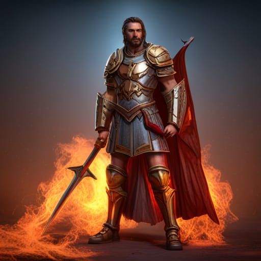 Sci-Fi Roman God of Wrath with Flaming Sword