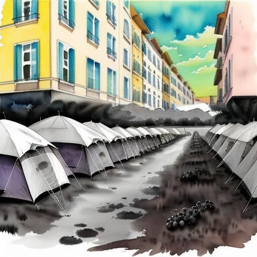 Cityscape Watercolor Painting in Severini Style