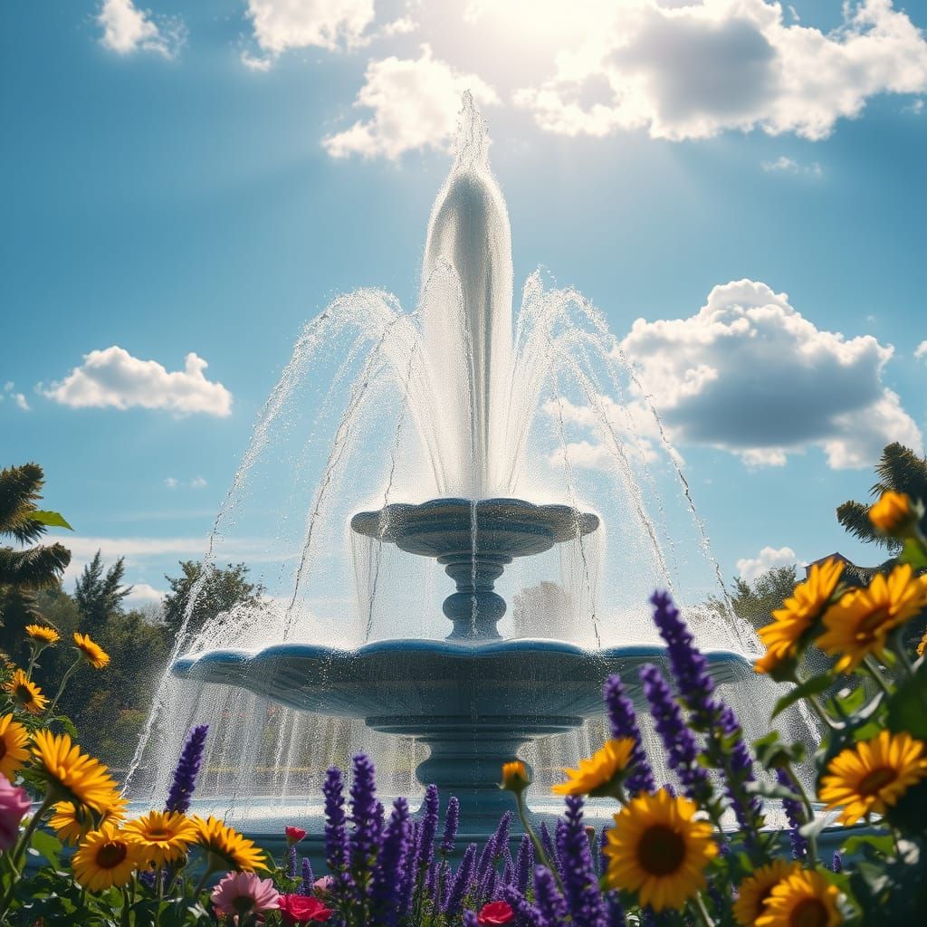 Radiant Fountain Display in a Vibrant Garden