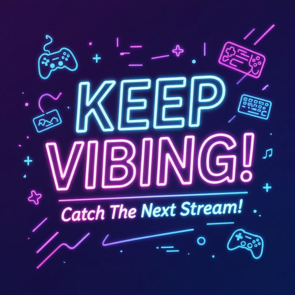 Neon Gaming Banner With "Keep Vibing!" Text