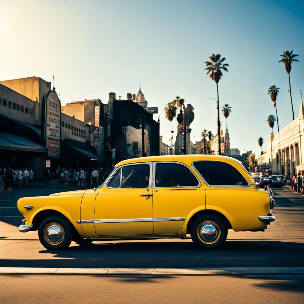 Vintage Yellow Car Outside Grauman's Chinese Theatre