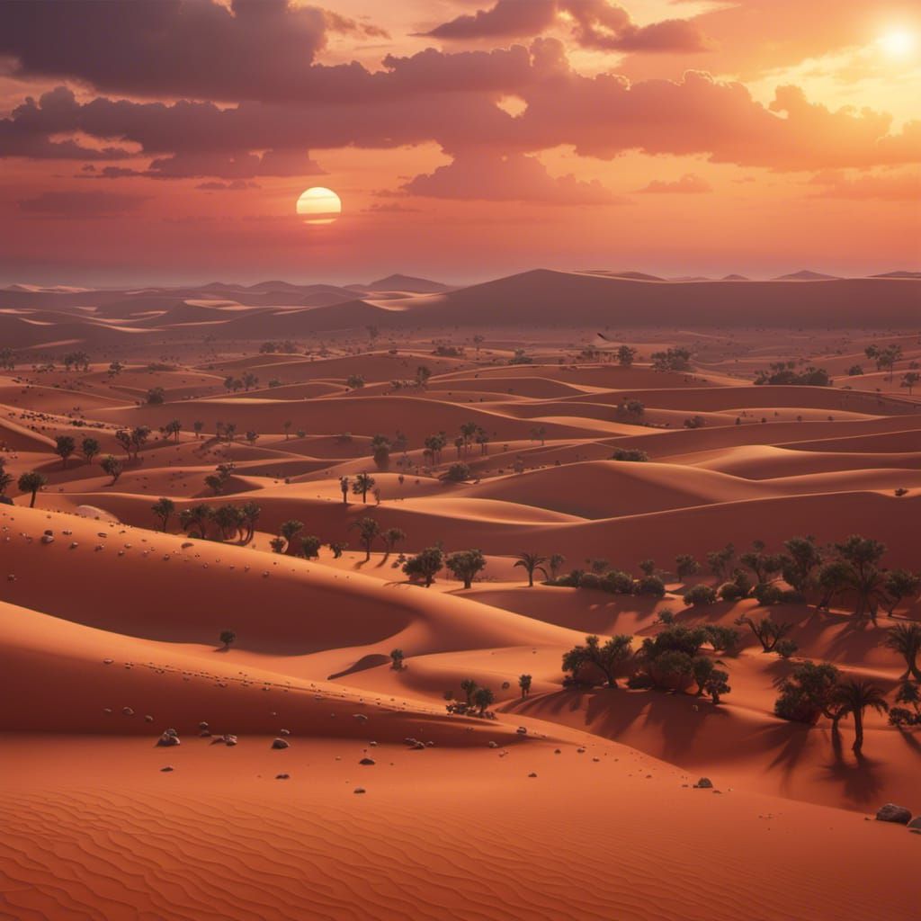 Sahara Desert Sunset in Detailed Digital Painting