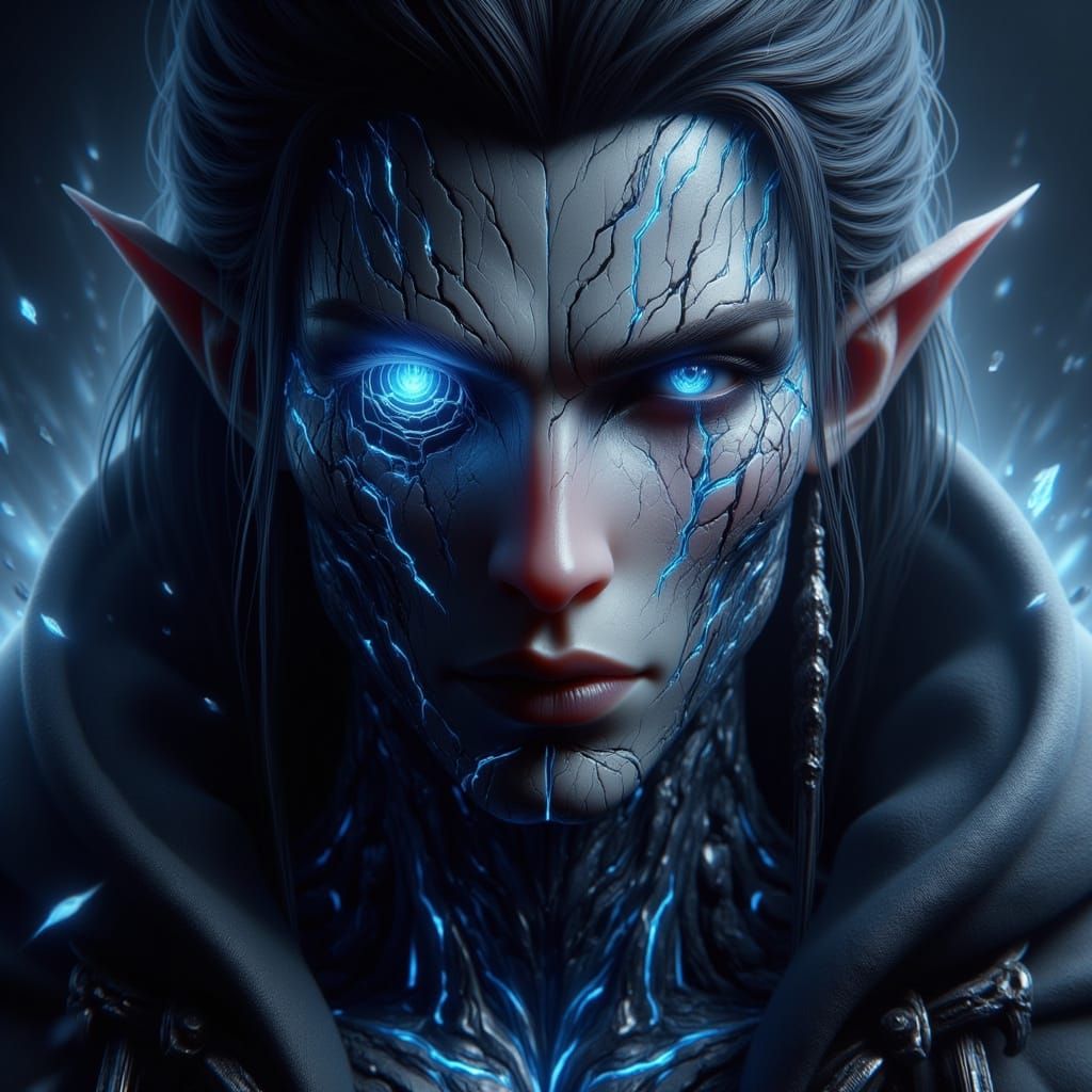 Mysterious Eladrin in Anime-Inspired High-Fantasy Style