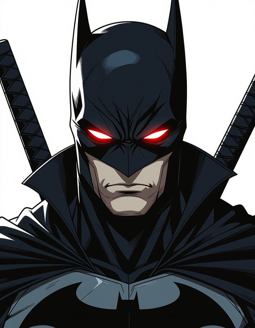 Dark Anime Batman with Glowing Red Eyes