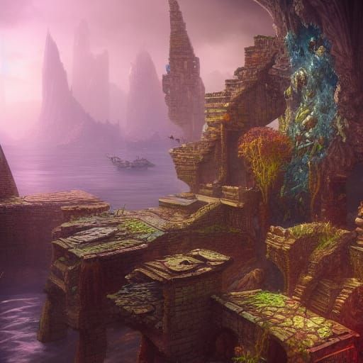 Fantastical Underwater Ruin in Deep Color