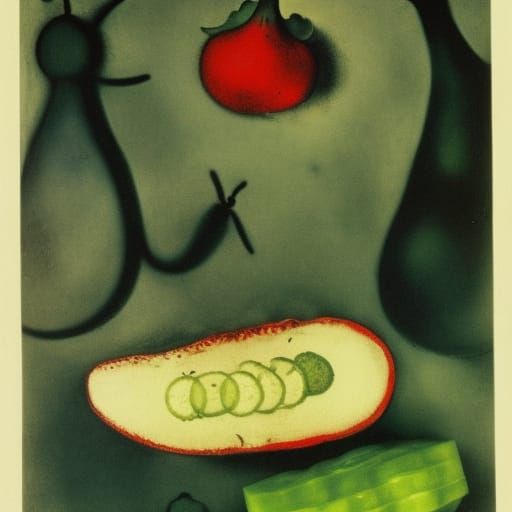 Scientist and Pickled Cucumber in Surrealist Still Life