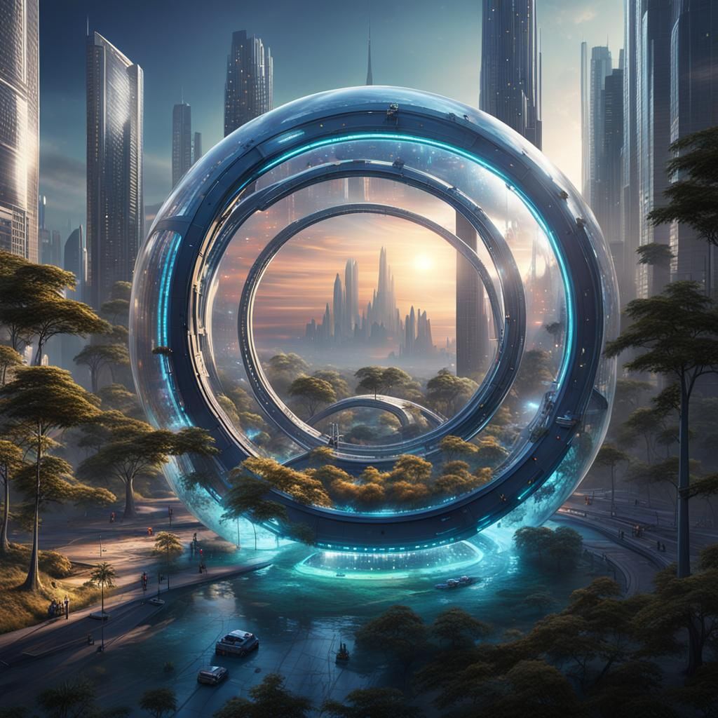 Alien Cityscape on Ringed Planet in Digital Art
