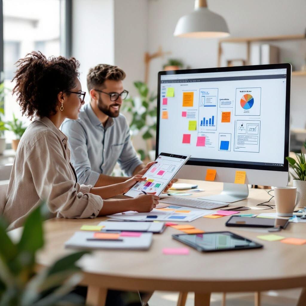 Designers Collaborate on Learning Storyboard in Modern Offic...