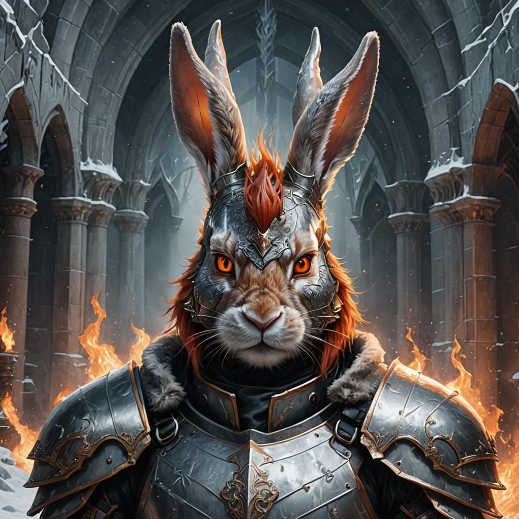 Armored Rabbit Knight with Burning Eyes