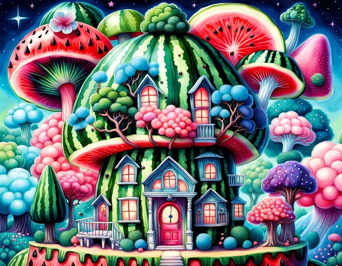 Whimsical Watermelon Dollhouse in Maximalist Fantasy