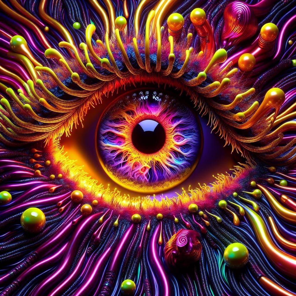 Neon Cat Eye: Hyper-Realistic Psychedelic Art