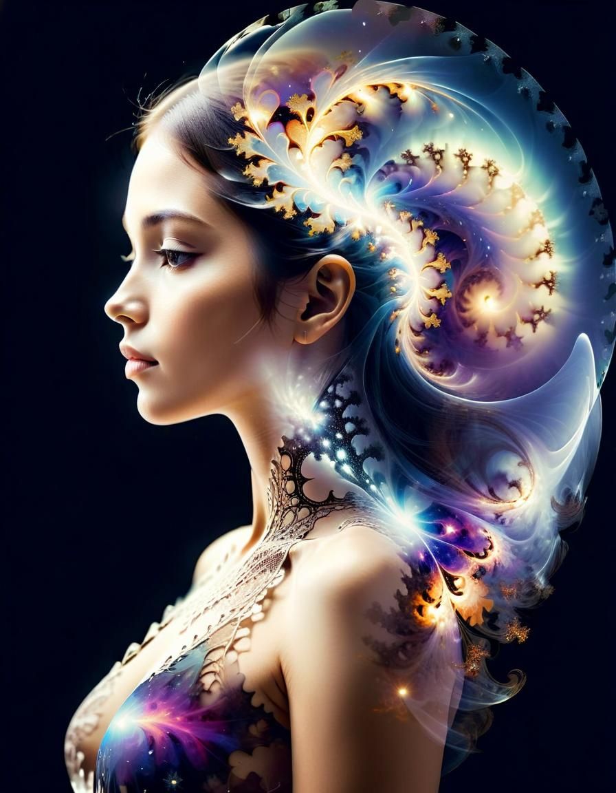 Exotic Fractal Portrait: A Galaxy Double Exposure