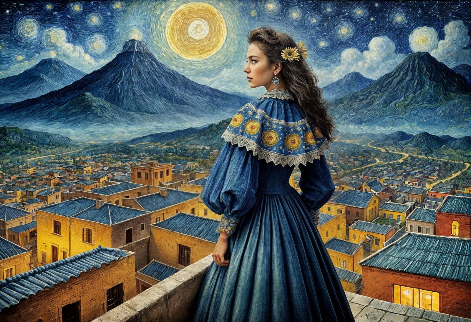 Majestic Nighttime Mexico with a Twist of Van Gogh's Brushst...