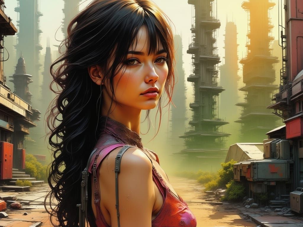 Ethereal Woman in Sundrenched Suburbia: Hyper-Realistic Port...