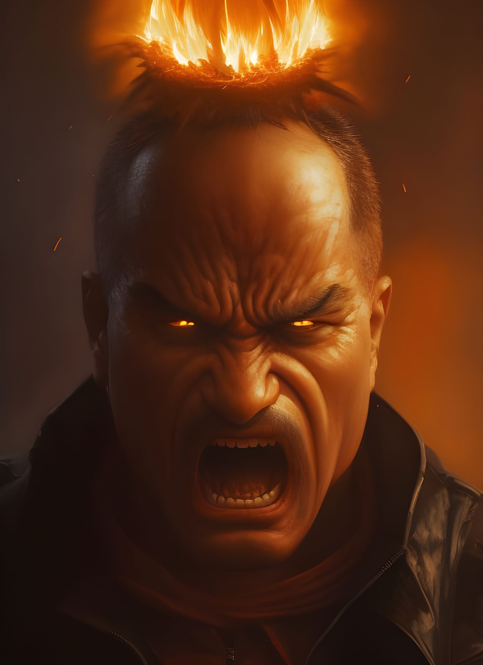 Furious Man Portrait in Fiery Rage