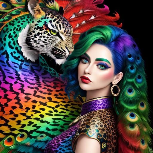 Woman with Rainbow Scales in Abstract Art Style