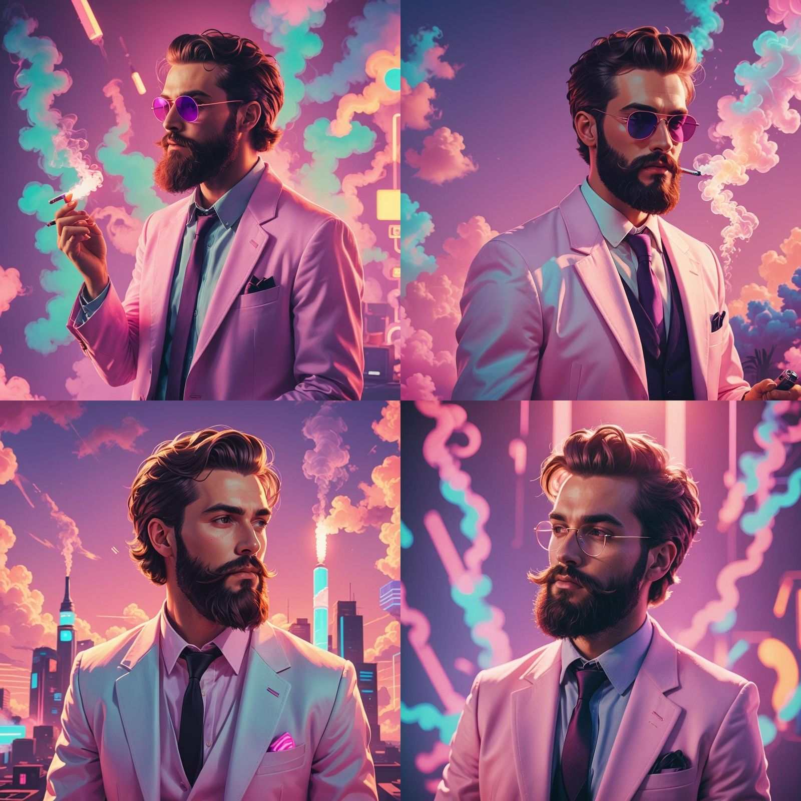 Bearded Gentleman Vaporwave Portrait in Pastel Sunlight