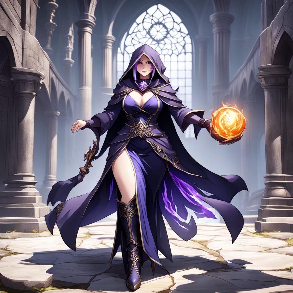 Beautiful Dark Mage Woman with Curvy Figure