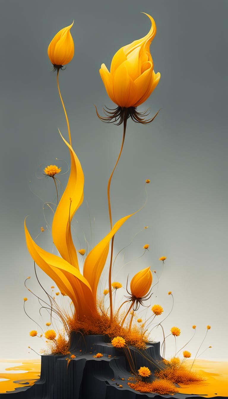 Ethereal Demon in Surreal Floral Cityscape