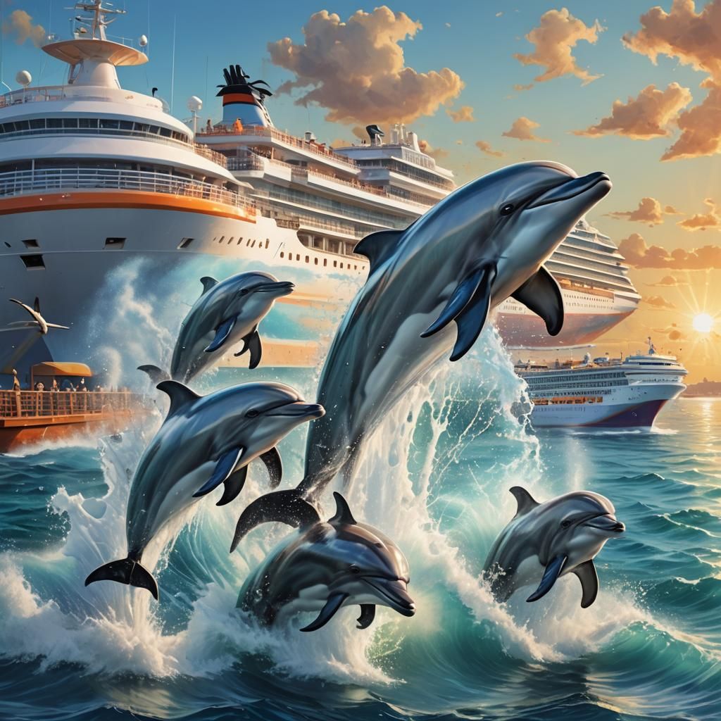 Dolphins Leaping at Noon: Hyperrealistic Splash Art