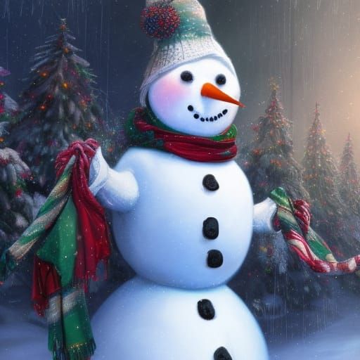 Ethereal Snowman Portrait with Christmas Lights