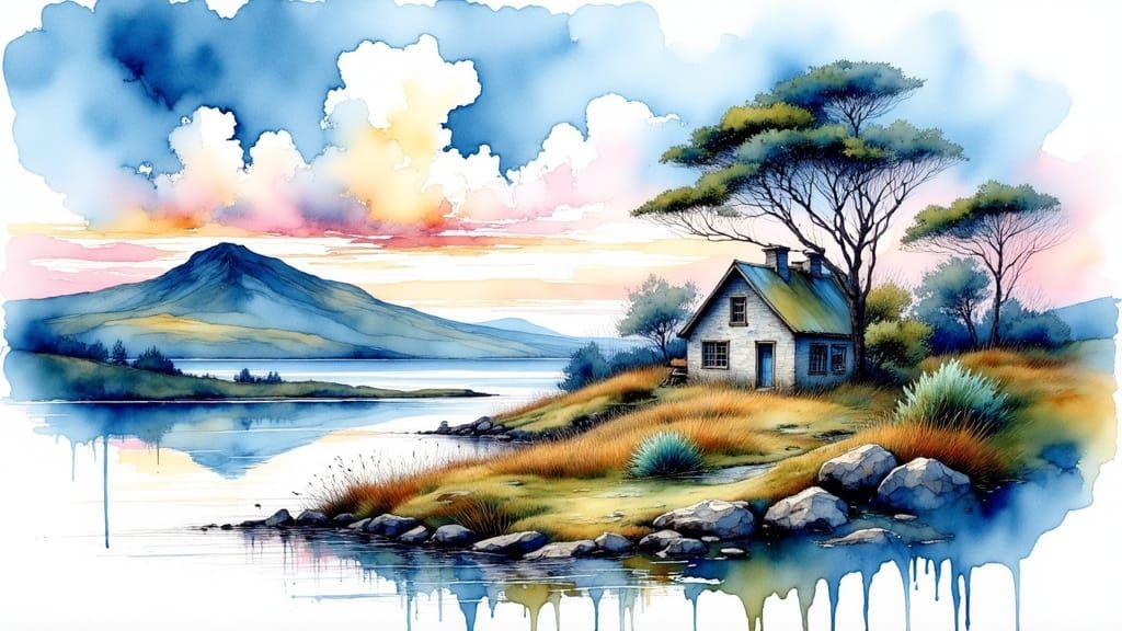 Ben Bulben Landscape in Watercolor Style