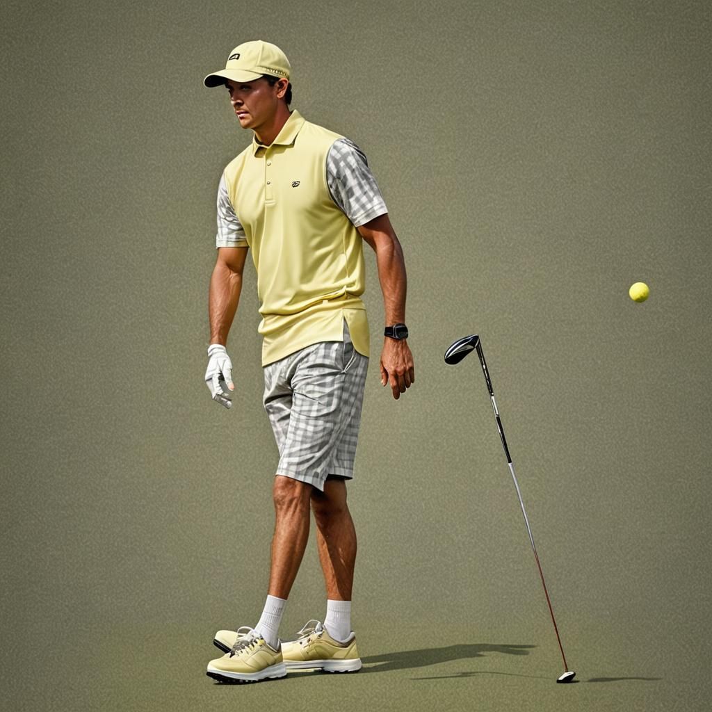 Hyperrealistic Golfer in Pastel Yellow and Grey