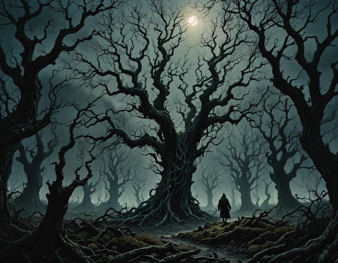 Eerie Dark Fantasy Landscape Inspired by Beksiński