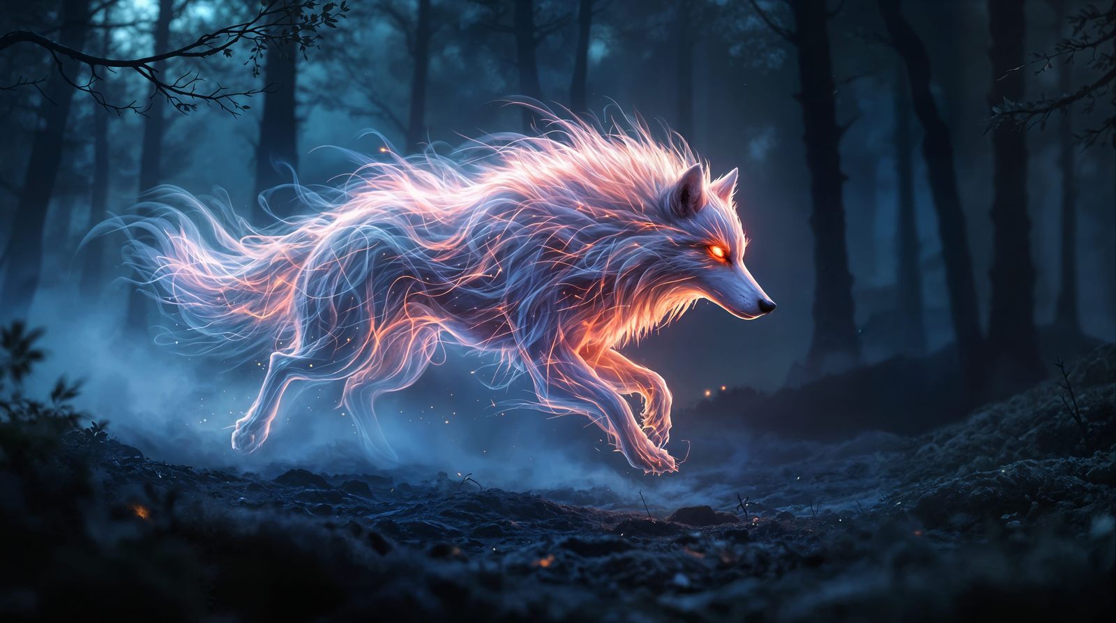 Spectral Wolf in Smoky Dreamscape