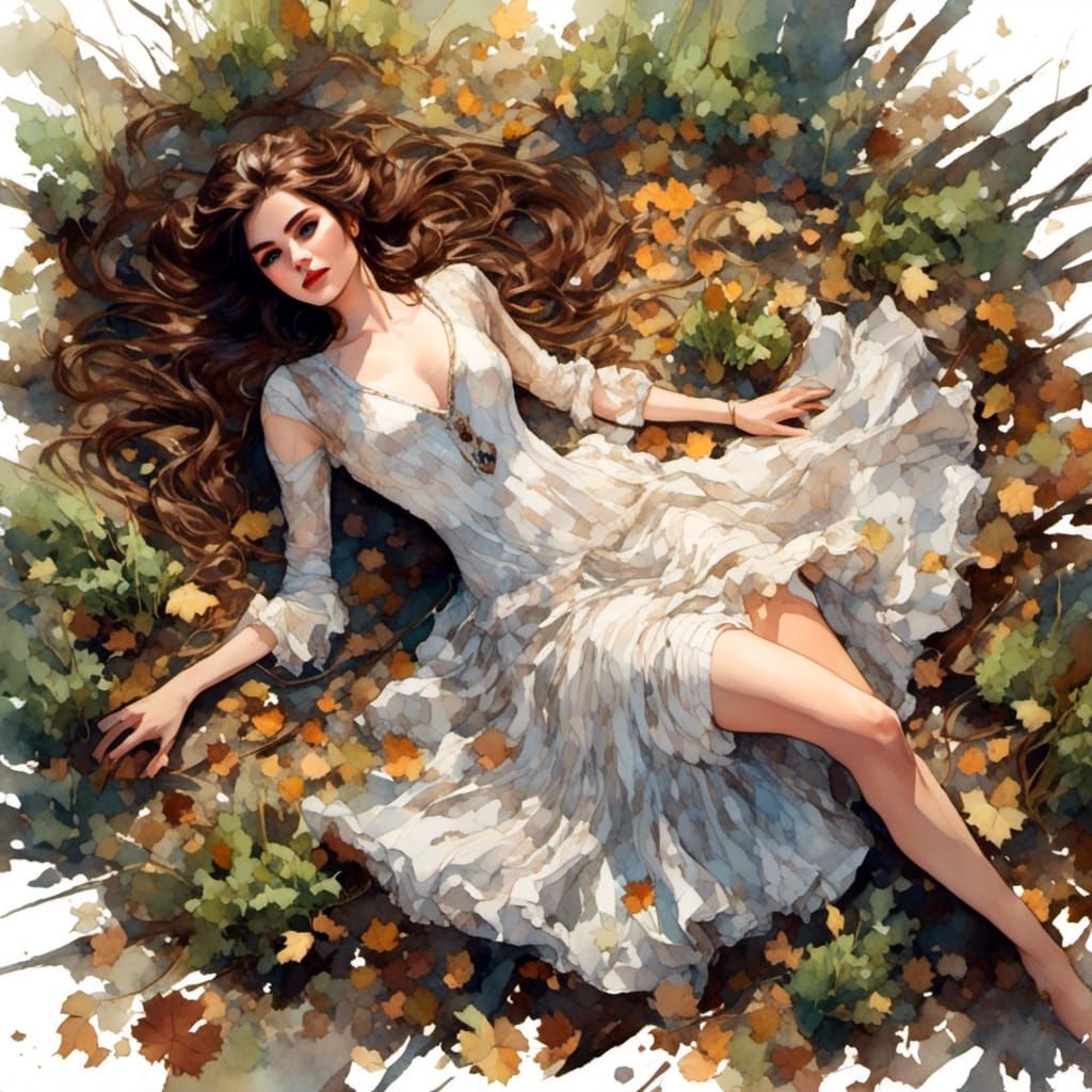 Girl on Forest Floor: Gouache Watercolor Portrait