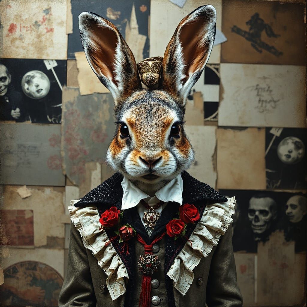 Rabbit Vampire in Baroque Mixed Media Style