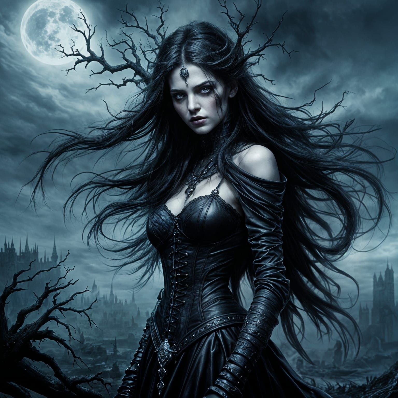 Gothic Enchantress Portrait in Dark Fantasy Style