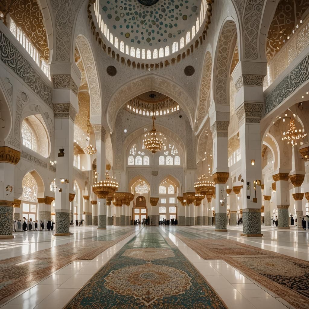 Majestic Mosque Interior with White Minaret Photography