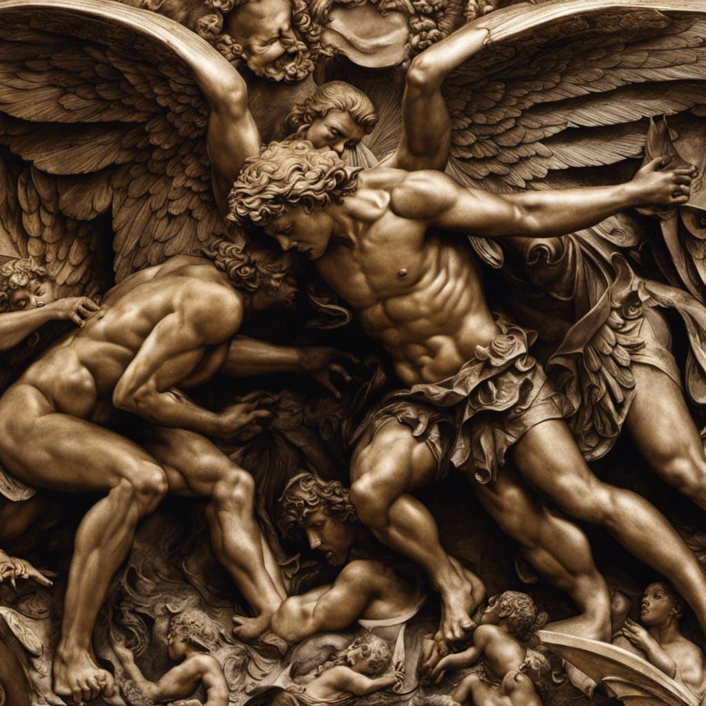 Angels and Demons Clash in Detailed Relief