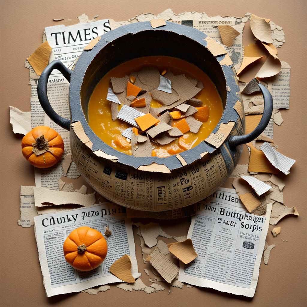 Mixed Media Assemblage: Butternut Soup Cauldron