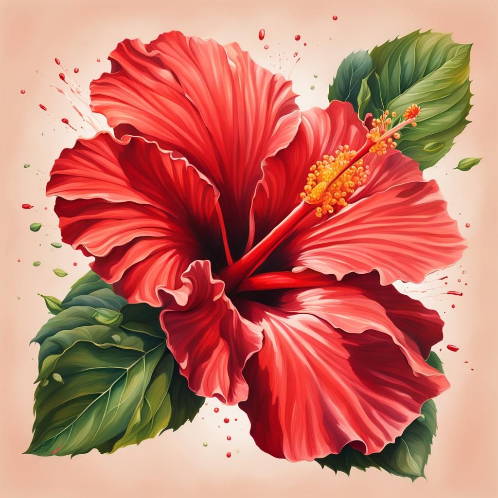 Hyperrealistic Botanical Drawing of Hibiscus Flower