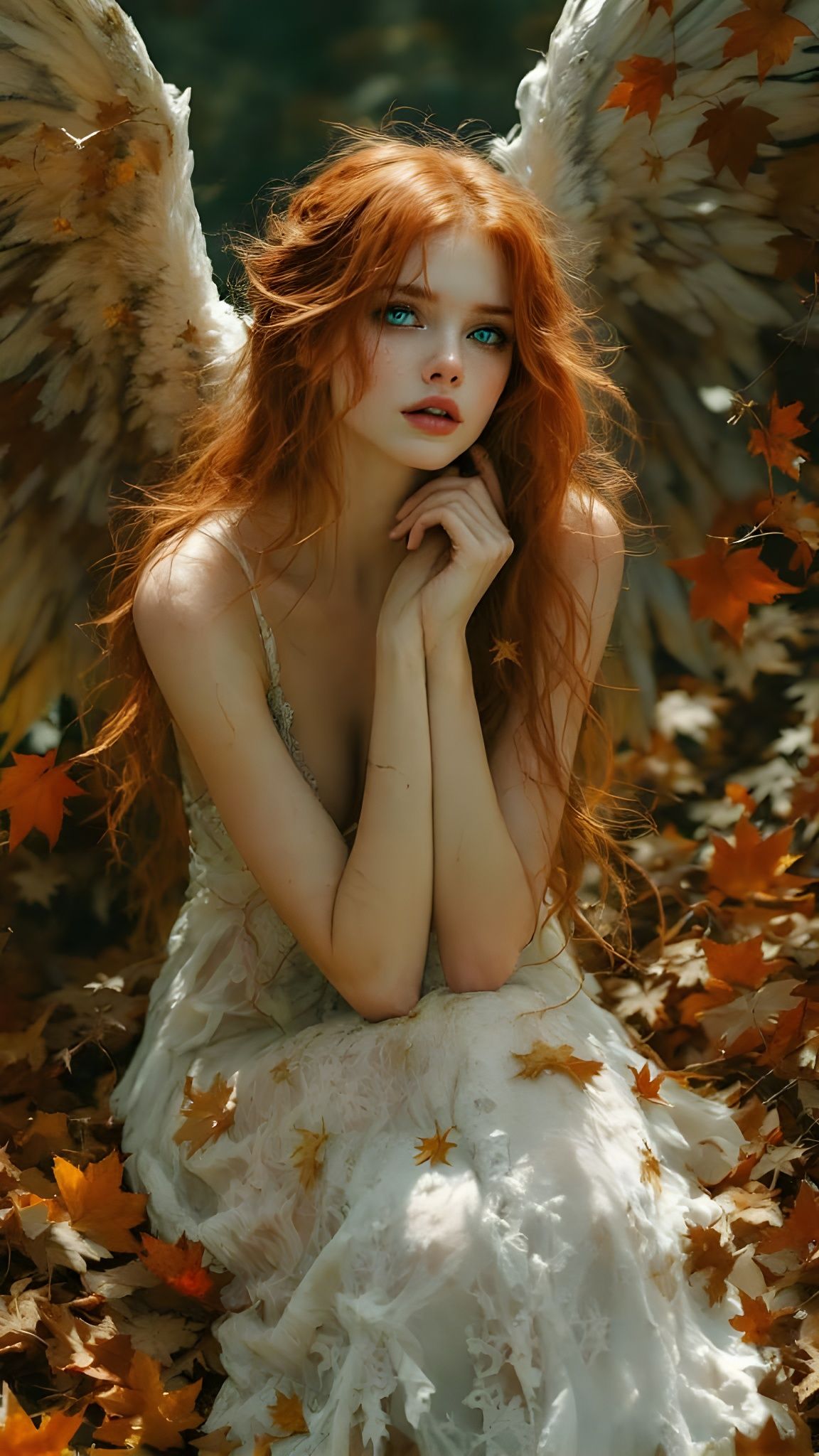 Ethereal Fallen Angel in Autumn Decay