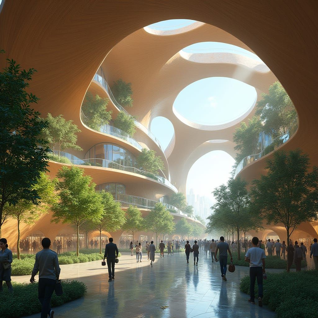 Organic Technology Hub with Futuristic Center and Curved Tim...