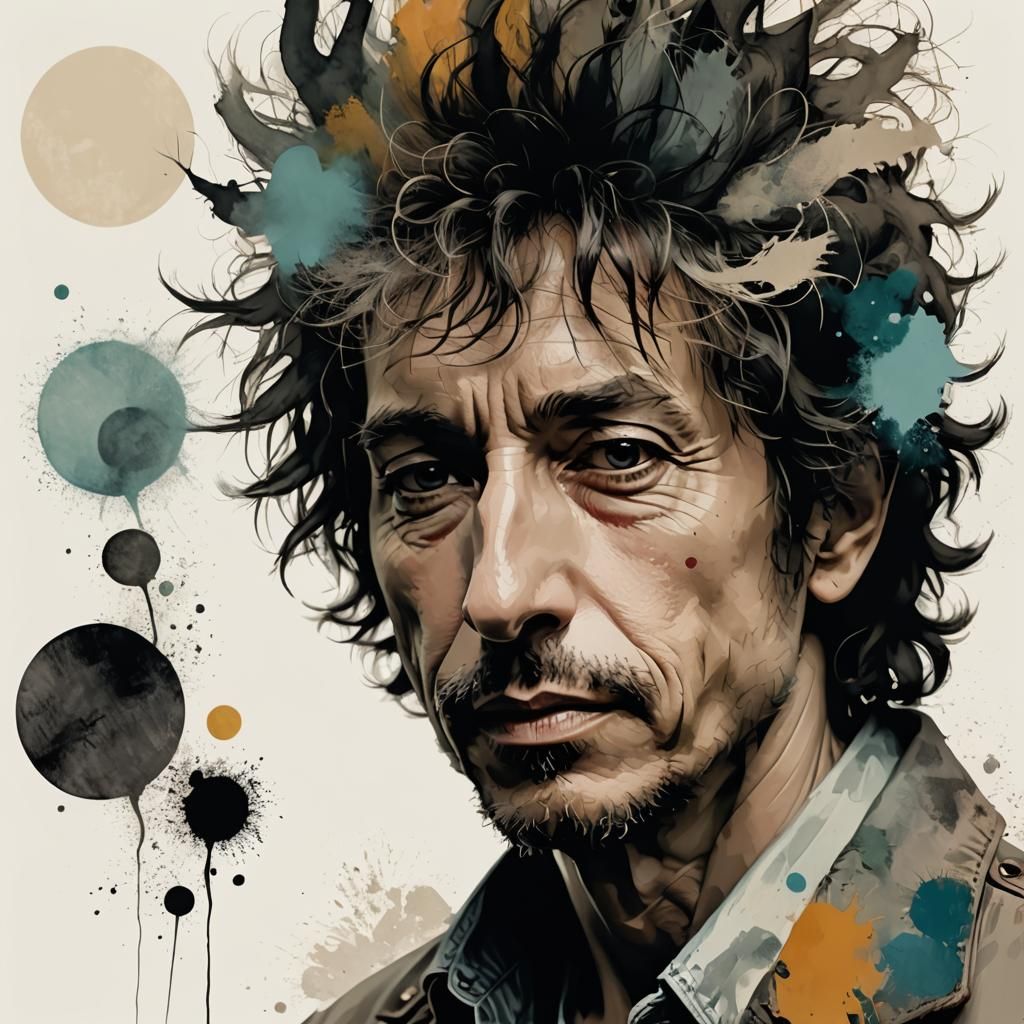 Minimalist Bob Dylan Portrait in Pastel Nursery Art Style