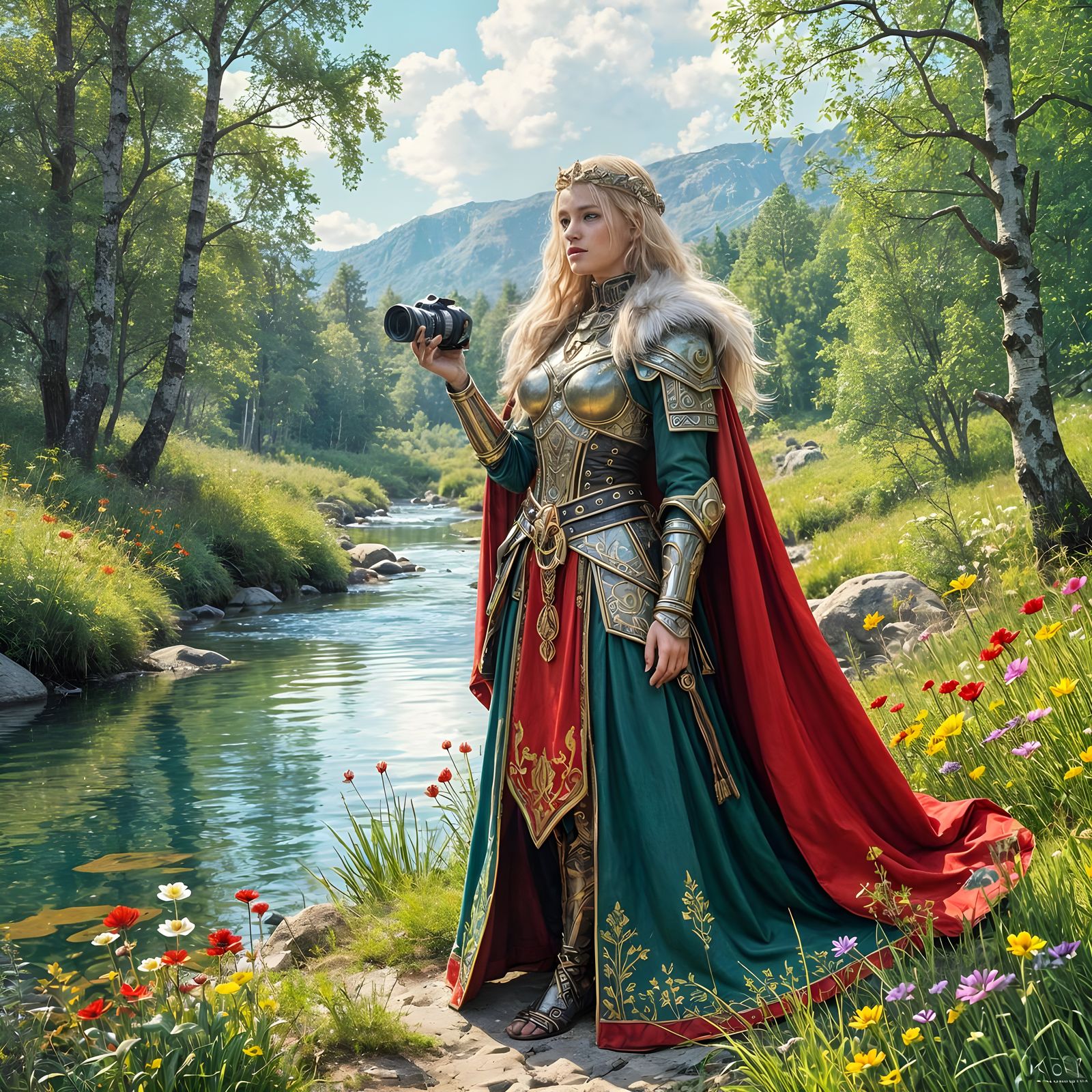 Alien Viking Goddess in Scandinavian Gouache Style