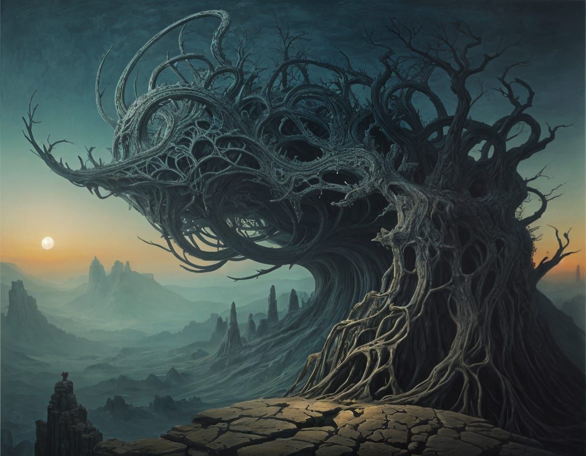 Surreal Landscape Inspired by Escher and Giger