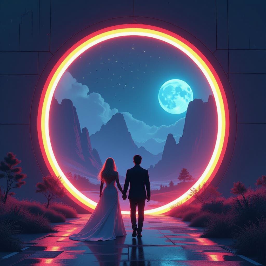 Luminous Portal to Alien Synthwave World