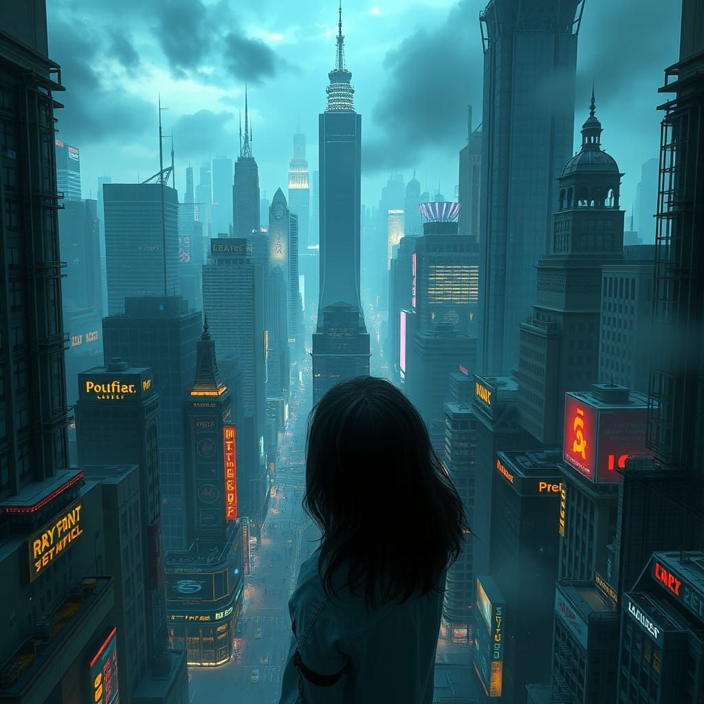 Cyberpunk Cityscape at Dusk