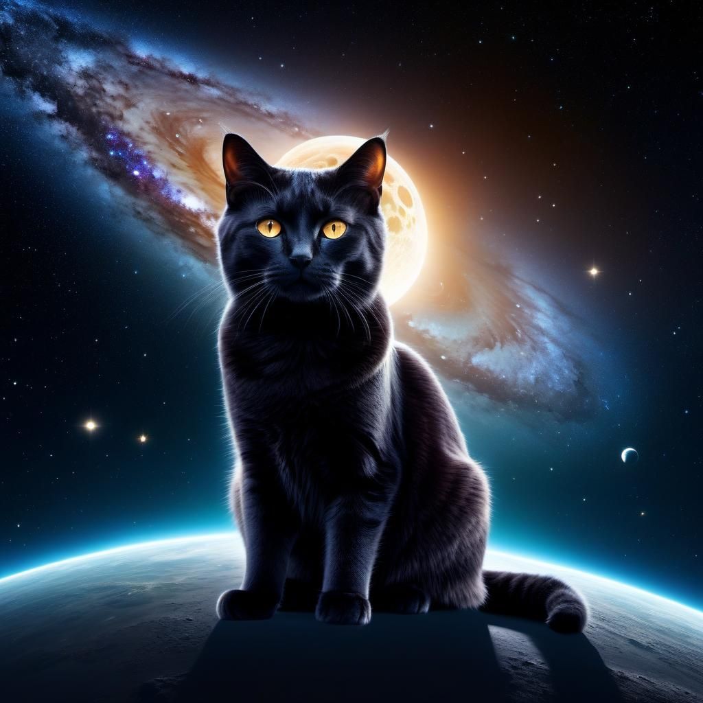 Lone Cat Floating in Deep Space