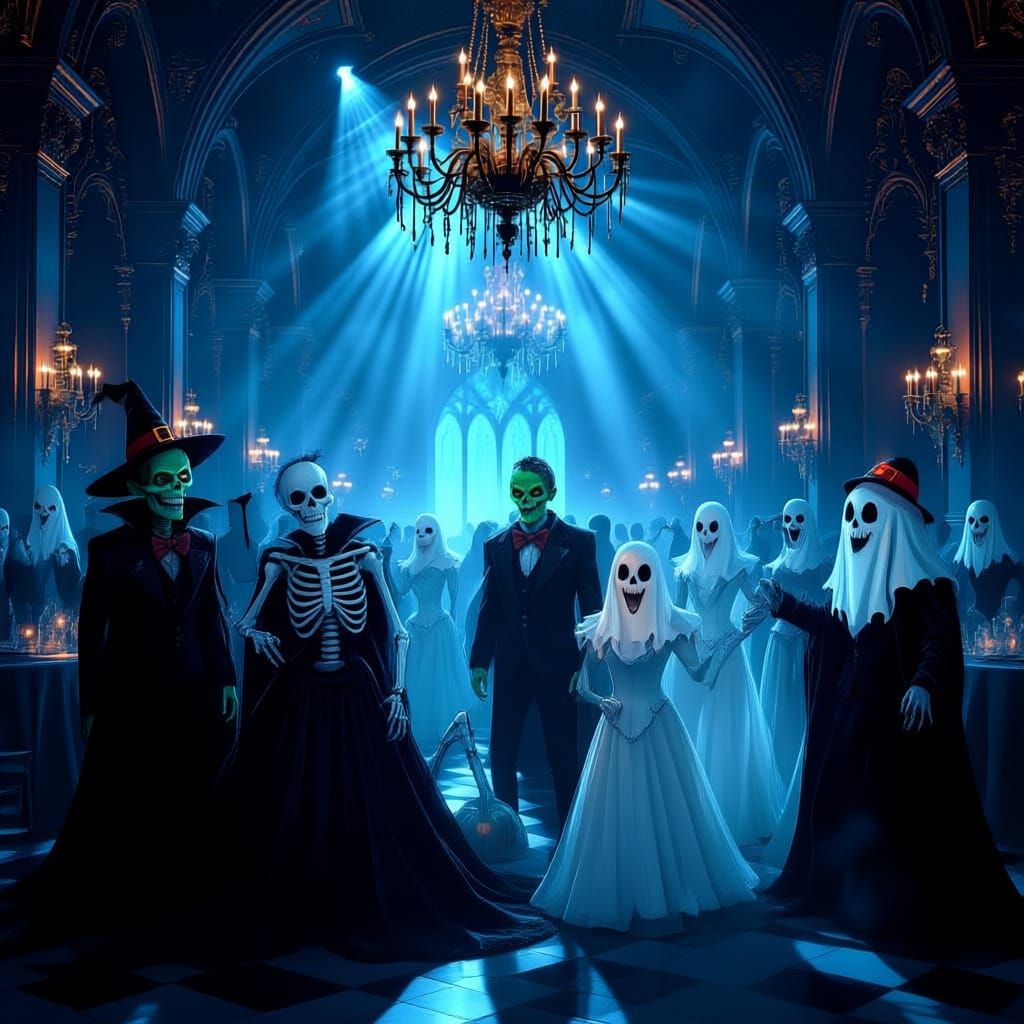 Undead Creatures Gather for a Spooky Halloween Ball