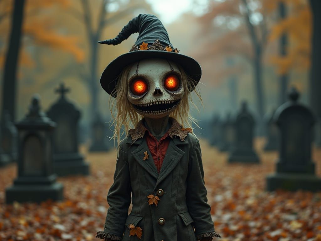 Hollow-Eyed Scarecrow in Victorian Graveyard - Hyperrealisti...