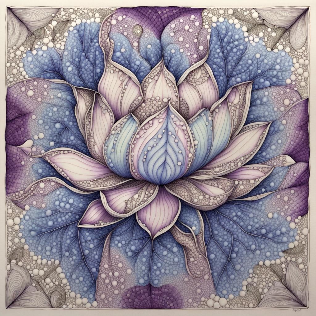 Intricate Zentangle Lotus Flower Drawing in Florabunda Style
