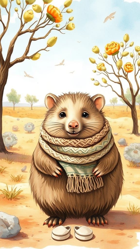 Wombat in Outback Landscape as Children's Illustration