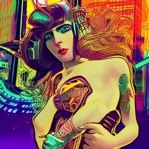 Cyberpunk Woman with Pink Hair and Glowing Tattoos