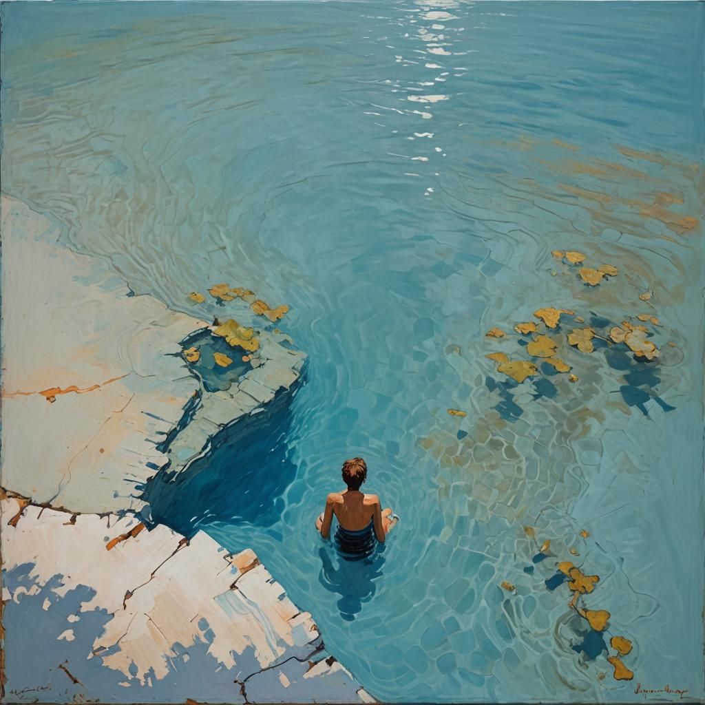 Blue Pool: Minimalist Oil Painting